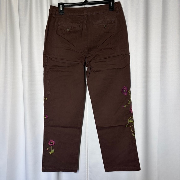 NEW Sundance Women’s Embroidered Cargo Pants 6 Dark Brown Boho Cotton Stretch - Picture 7 of 11